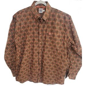 Cinch Shirt Mens Large Brown‎ Orange Western Button Front Long Sleeve Cotton